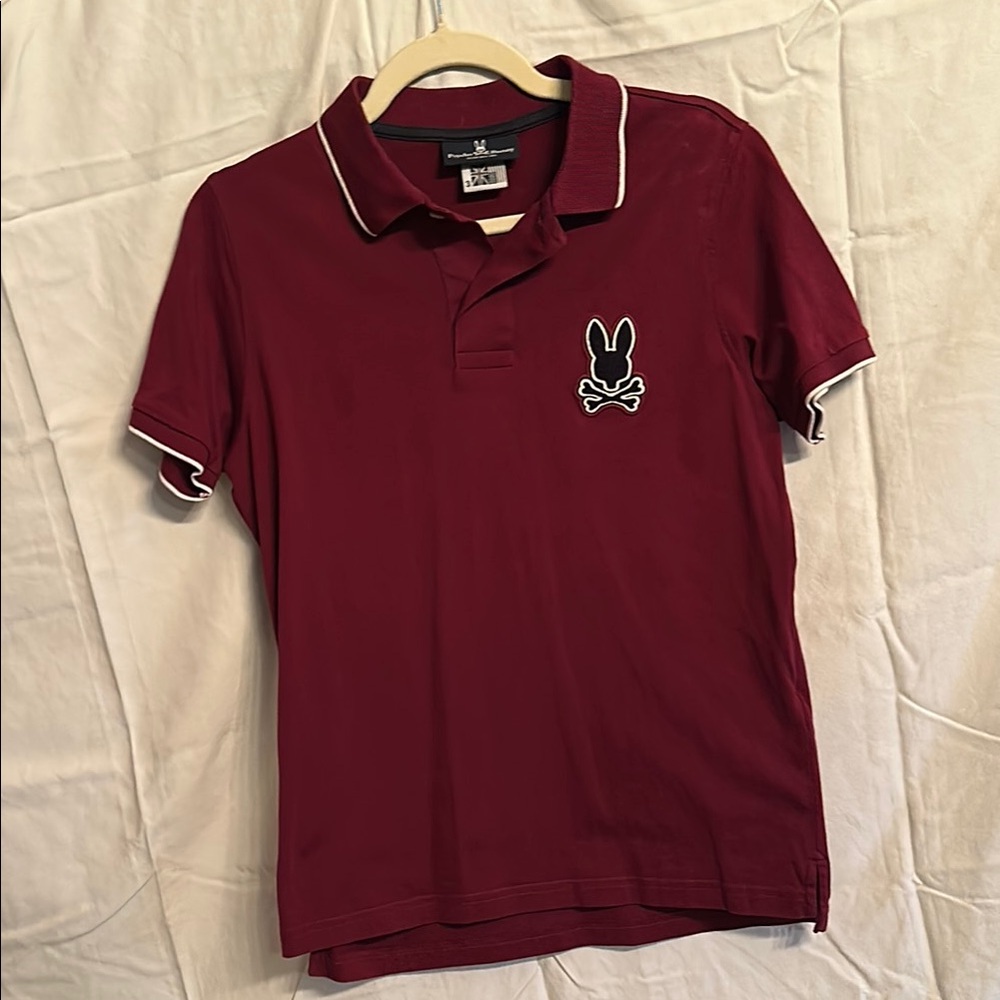 Psycho Bunny Kids Polo Shirt - Burgundy with White Accents